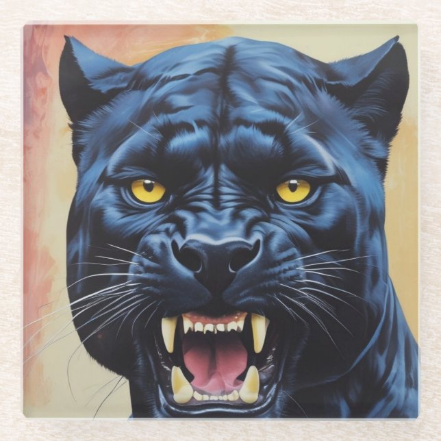 Dessous-de-verre En Verre Jaguar - Panthère noire (Devant)