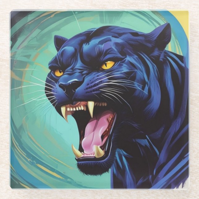 Dessous-de-verre En Verre Jaguar - Panthère noire (Devant)