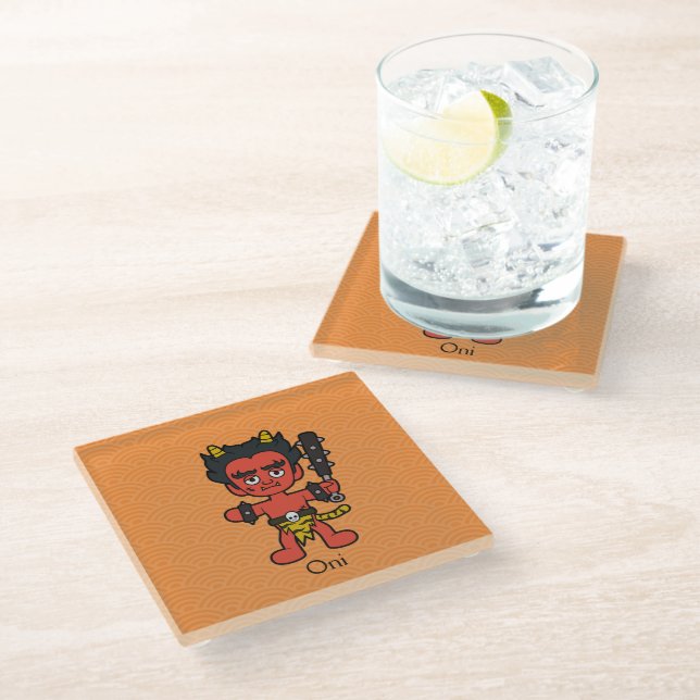 Dessous-de-verre En Verre Japonais Oni : Cartoon Yokai (Incliné)