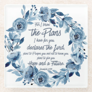 Dessous-de-verre En Verre Jeremiah 29:11 Car je connais les Plans Floral Ble