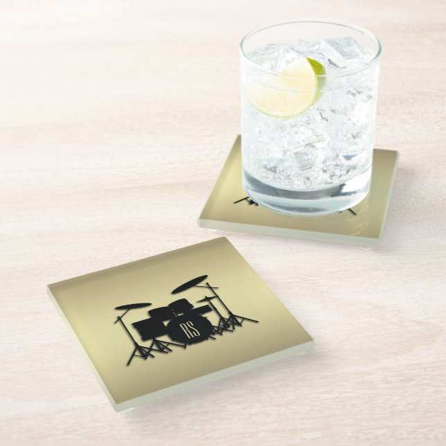 Dessous-de-verre En Verre Jeu de tambour monogramme or (Incliné)