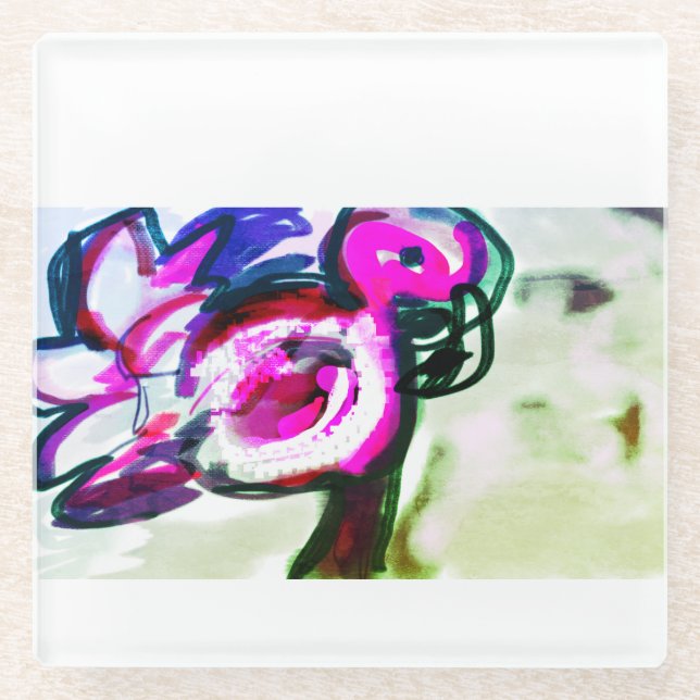 Dessous-de-verre En Verre Joie de fleur Flamant rose (Devant)
