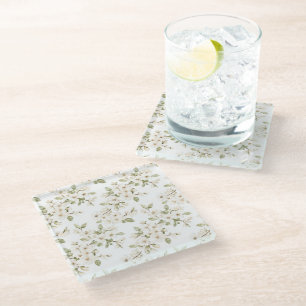 Dessous-de-verre En Verre Joli arbre à fleurs crème