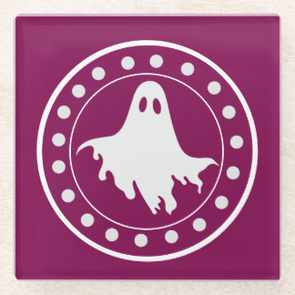 Dessous-de-verre En Verre Joli fantôme Halloween effrayant orange et blanc