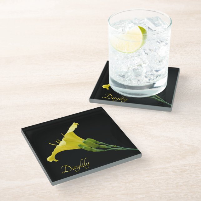 Dessous-de-verre En Verre Joli jaune jour sur noir (Incliné)