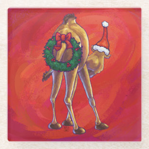 Dessous-de-verre En Verre Joli Noël Camel En Rouge