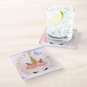 Dessous-de-verre En Verre Joli Pastel Floral Unicorn Anniversaire Fête Favor