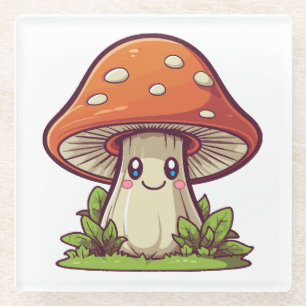 Dessous-de-verre En Verre Joli style kawaii, cueillette de champignons