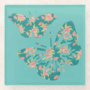 Dessous-de-verre En Verre Jolie papillons floraux