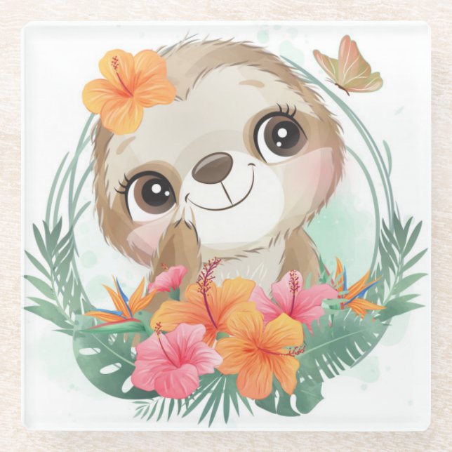 Dessous-de-verre En Verre Jolie Sloth (Devant)
