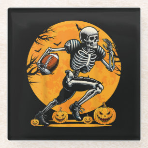 Dessous-de-verre En Verre Joueur de football squelette Halloween en course
