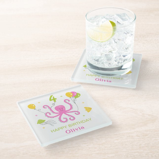Dessous-de-verre En Verre Joyeux anniversaire de poulpe (Incliné)
