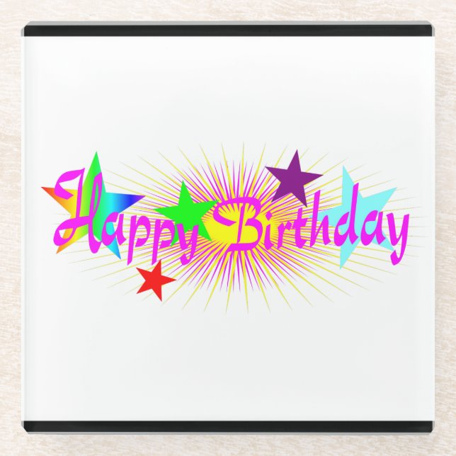 Dessous-de-verre En Verre Joyeux anniversaire et étoiles - (Devant)