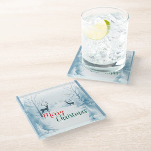Dessous-de-verre En Verre Joyeux Noël aux rennes d'aquarelle