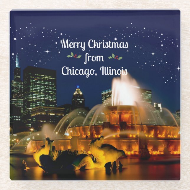 Dessous-de-verre En Verre Joyeux Noël de Chicago, (Devant)