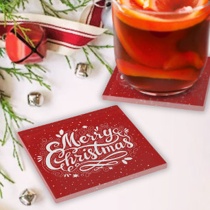 Dessous-de-verre En Verre Joyeux Noël Festif Rouge et Blanc