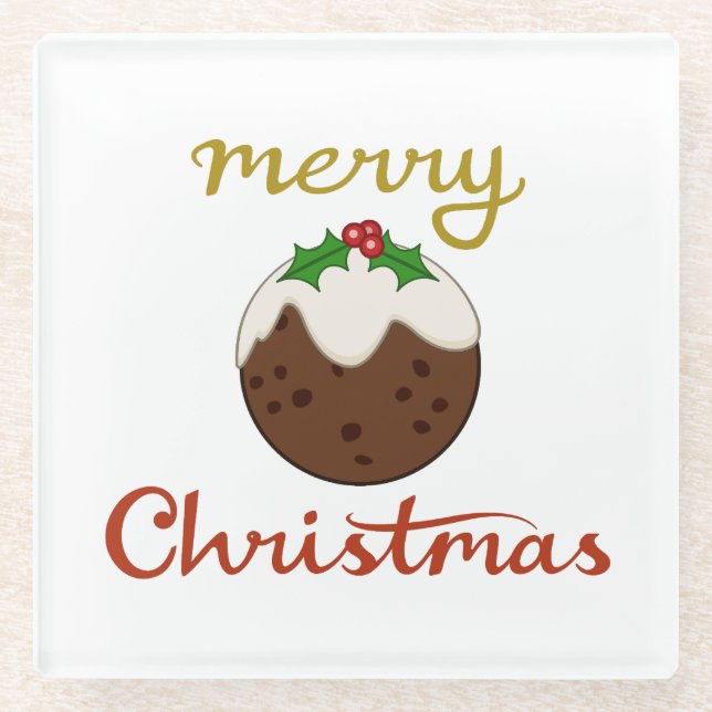 Dessous-de-verre En Verre Joyeux Noël+Pudding Design (Devant)