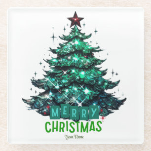 Dessous-de-verre En Verre Joyeux sapin de Noël