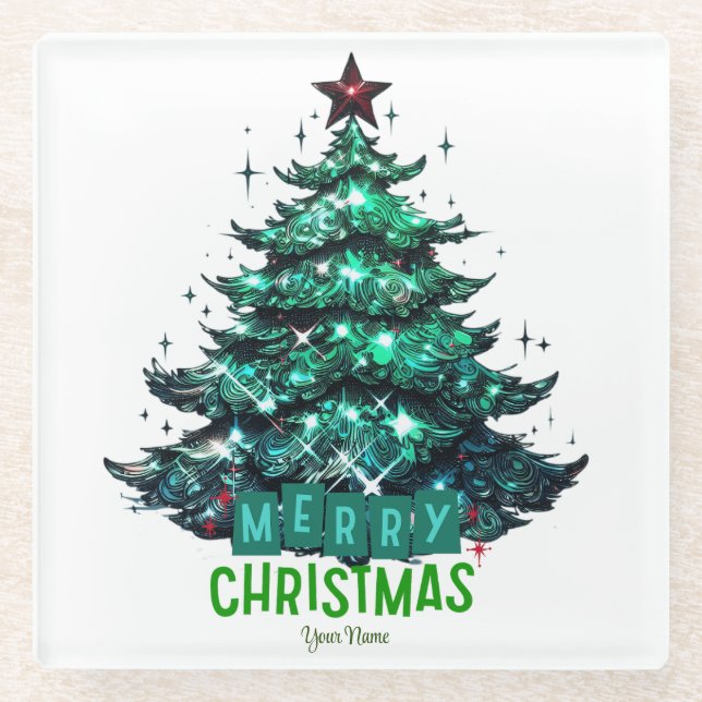 Dessous-de-verre En Verre Joyeux sapin de Noël (Devant)
