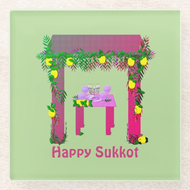 Dessous-de-verre En Verre Joyeux Sukkot, Personnalisé (Devant)