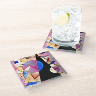 Dessous-de-verre En Verre Kandinsky - Cubisme Abstrait avec rose et blues
