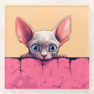 Dessous-de-verre En Verre Kawaii Peeking Cute Sphynx Cat