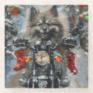 Dessous-de-verre En Verre Keeshond chien équitation moto Noël