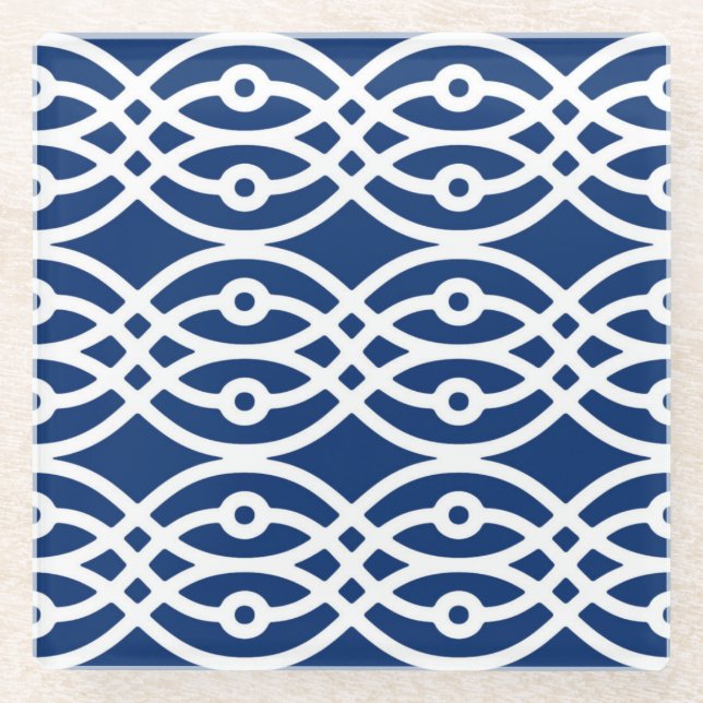 Dessous-de-verre En Verre Kimono, bleu marine et blanc (Devant)
