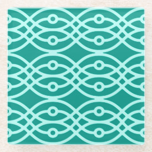 Dessous-de-verre En Verre Kimono imprimé, turquoise et aqua