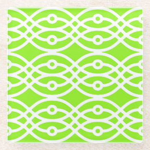 Dessous-de-verre En Verre Kimono imprimé, vert citron et blanc