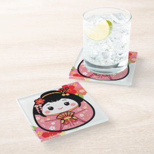 Dessous-de-verre En Verre Kokeshi japonaise Kawaii