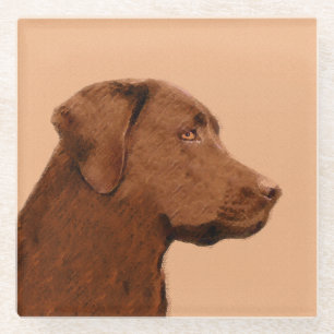 Dessous-de-verre En Verre Labrador Retriever (Chocolat) Peinture - Chien Art