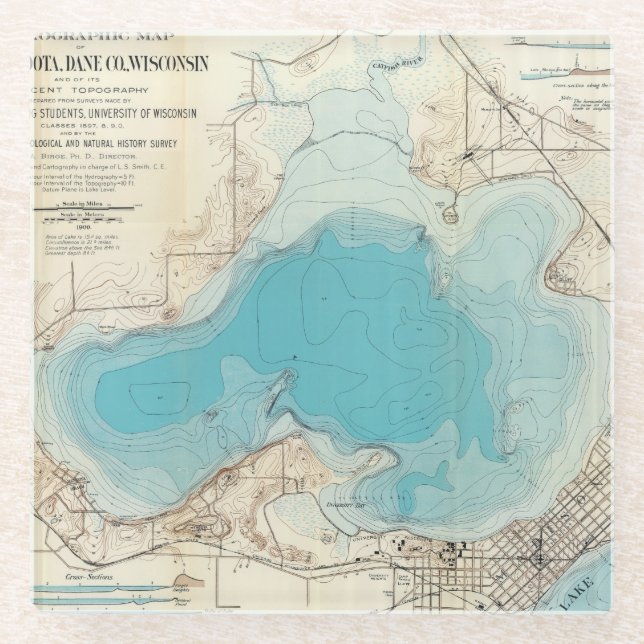 Dessous-de-verre En Verre Lac hydrographique Mendota de carte (Devant)