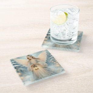 Dessous-de-verre En Verre Lanterne céleste d'ange d'hiver de grâce