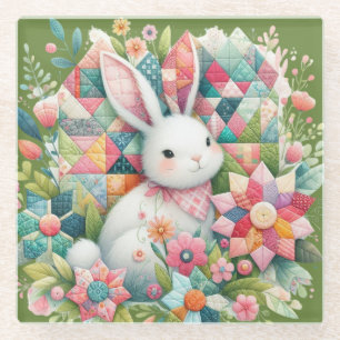 Dessous-de-verre En Verre Lapin avec courtepointe et fleurs