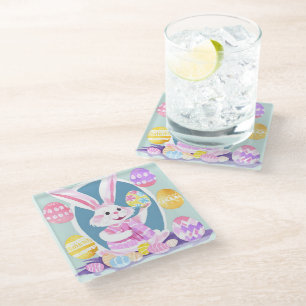 Dessous-de-verre En Verre lapin avec oeufs de pâques