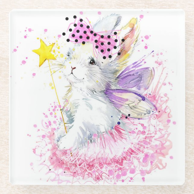 Dessous-de-verre En Verre Lapin de fée d'aquarelle (Devant)