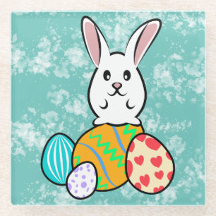 Dessous-de-verre En Verre Lapin de Pâques sur les oeufs de Pâques