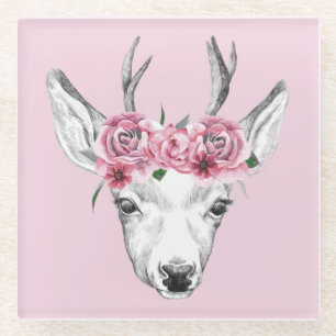 Dessous-de-verre En Verre L'aquarelle fleurit des cerfs communs