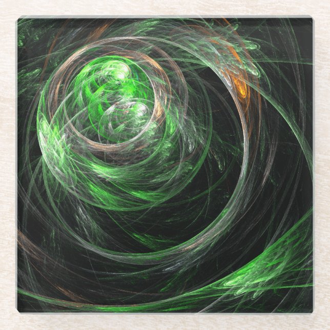 Dessous-de-verre En Verre L'art Abstrait vert du monde entier (Devant)