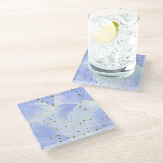 Dessous-de-verre En Verre Lavendar Golden Star Motif (Incliné)