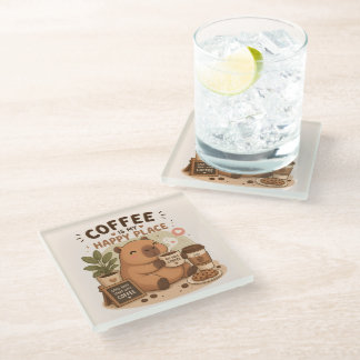 Dessous-de-verre En Verre Le Café Est Mon Endroit Heureux Capybara Mignon Am