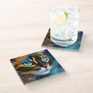 Dessous-de-verre En Verre Le visage d'un mignon Lynx pointe Siamese