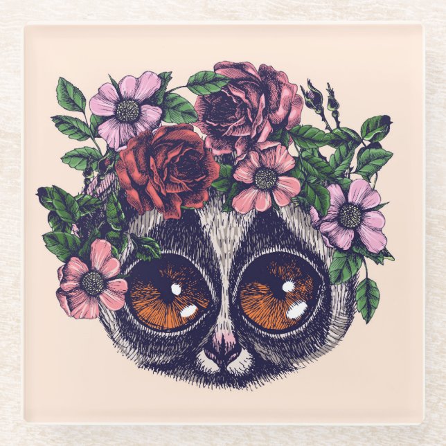 Dessous-de-verre En Verre Lémur floral doux (Devant)