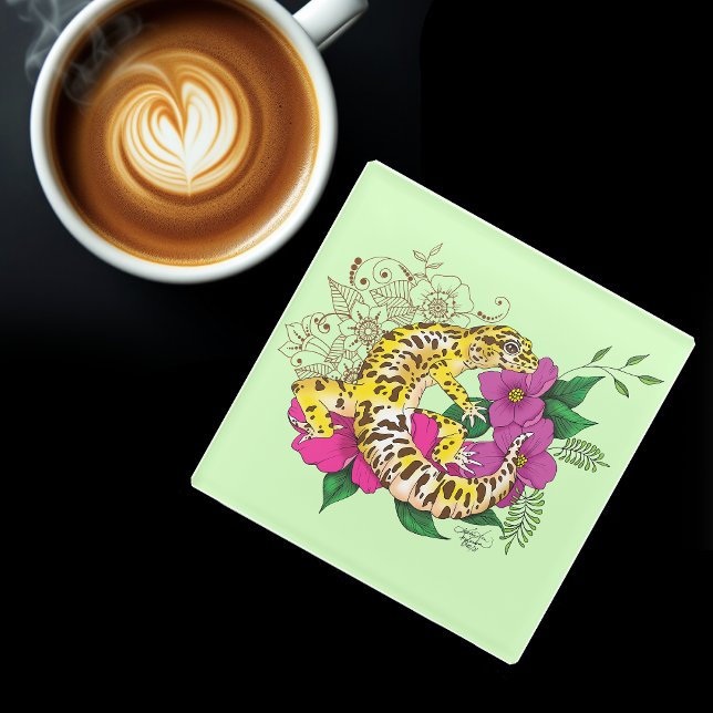 Dessous-de-verre En Verre Léopard jaune Gecko Vert (Créateur téléchargé)