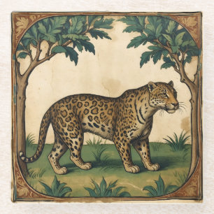 Dessous-de-verre En Verre Leopard médiéval avec arbres Nature Art