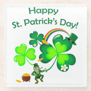 Dessous-de-verre En Verre Leprechaun et Shamrock