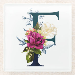 DESSOUS-DE-VERRE EN VERRE LETTRE FLEURIE F