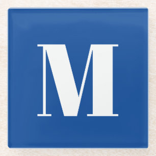 Dessous-de-verre En Verre LETTRE INITIALE Bleu Profond Monogramme Moderne De