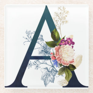 Dessous-de-verre En Verre LETTRE MONOGRAPHIQUE Florale A